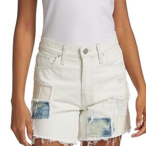 Stylish White Denim Patchwork Shorts